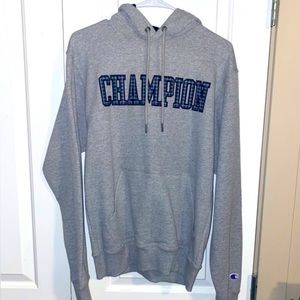 Men’s Grey CHAMPION Hoodie Navy Lettering Size Small NWT